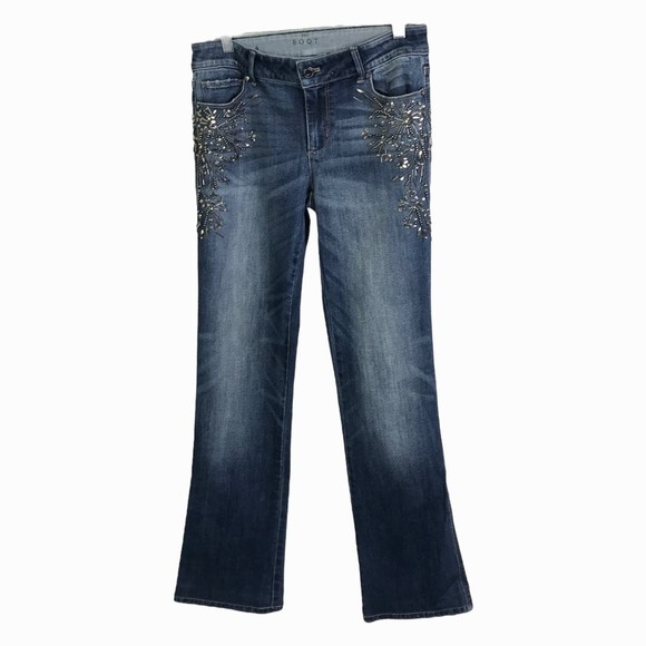 White House Black Market Women's Jeans The Boot Denim Pants Boho Rhinestones 4 - Picture 1 of 8